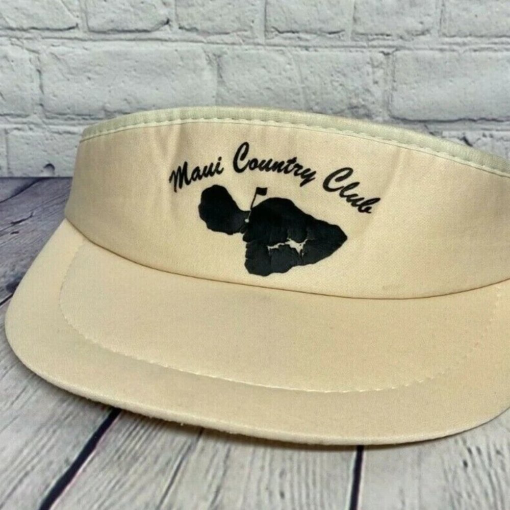 Vintage Sun Visor Hat Cap Strap Back Beige Maui Country Club Golf One Size